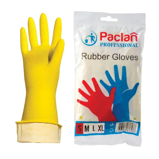 Перчатки хозяйственные латексные, х/б напыление, размер S (малый), желтые, PACLAN Professional, фото 1