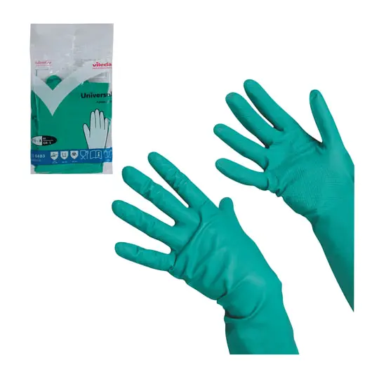Перчатки хозяйственные нитриловые VILEDA, универсальные, антиаллергенные, размер M (средний), зеленые, 100801, фото 2