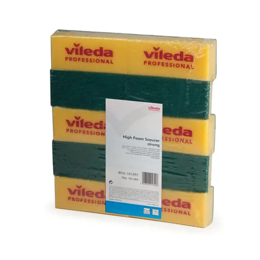 Губки VILEDA &quot;Виледа&quot;, комплект 10 шт., для любых поверхностей, желтые, зеленый абразив, 7х15 см, 101397, фото 2