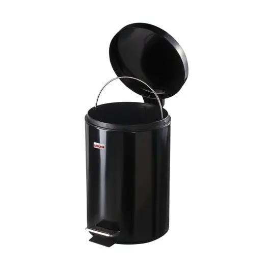 Ведро-контейнер для мусора (урна) с педалью ЛАЙМА &quot;Classic&quot;, 12 л, черное, глянцевое, металл, со съемным внутренним ведром, 602850, фото 2