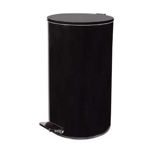 Ведро-контейнер для мусора с педалью УСИЛЕННОЕ, 20 л, кольцо под мешок, черное, оцинкованная сталь, фото 1