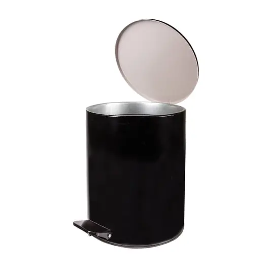 Ведро-контейнер для мусора с педалью УСИЛЕННОЕ, 15 л, кольцо под мешок, черное, оцинкованная сталь, фото 2