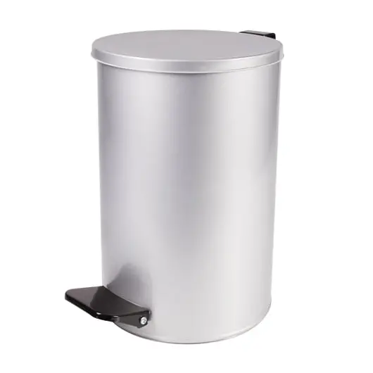 Ведро-контейнер для мусора с педалью УСИЛЕННОЕ, 10 л, кольцо под мешок, серое, оцинкованная сталь, фото 1