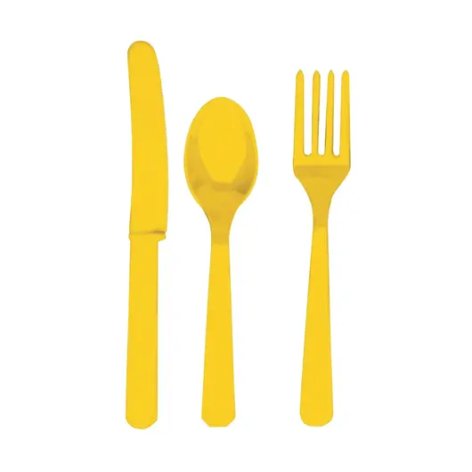 Многоразовые приборы (ножи, вилки, ложки), набор 24 шт., пластик, желтый цвет, 1502-1084, фото 1