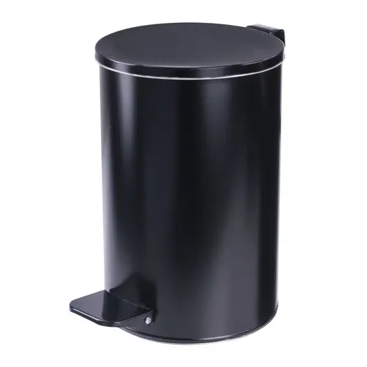 Ведро-контейнер для мусора с педалью УСИЛЕННОЕ, 10 л, кольцо под мешок, черное, оцинкованная сталь, фото 1