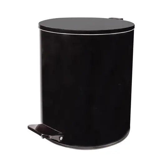 Ведро-контейнер для мусора с педалью УСИЛЕННОЕ, 15 л, кольцо под мешок, черное, оцинкованная сталь, фото 1