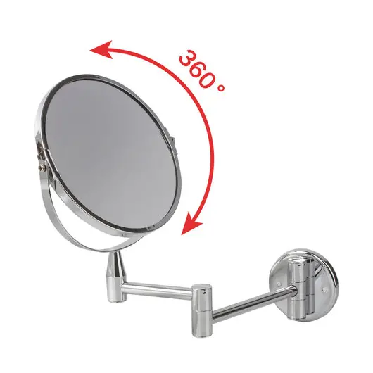 Зеркало настенное BRABIX, диаметр 17 см, двухстороннее, с увеличением, нержавеющая сталь, выдвижное (петли), 604952, фото 7