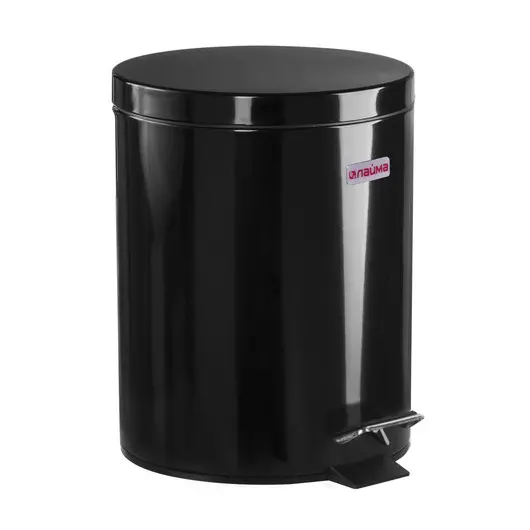 Ведро-контейнер для мусора (урна) с педалью ЛАЙМА &quot;Classic&quot;, 5 л, черное, глянцевое, металл, со съемным внутренним ведром, 604943, фото 1