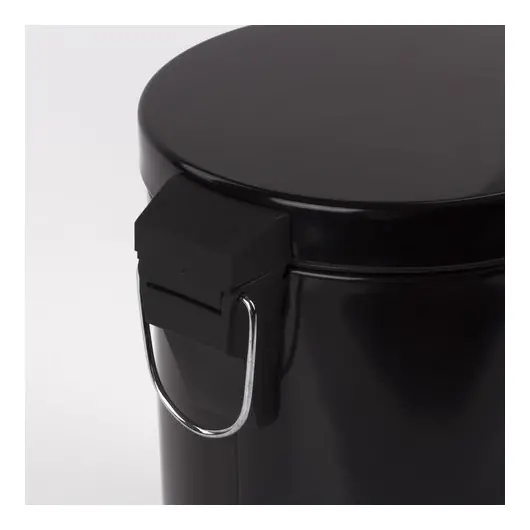 Ведро-контейнер для мусора (урна) с педалью ЛАЙМА &quot;Classic&quot;, 5 л, черное, глянцевое, металл, со съемным внутренним ведром, 604943, фото 3