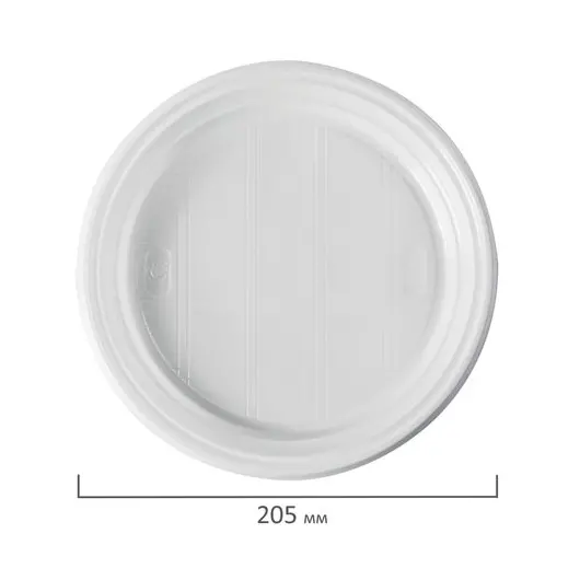 Одноразовые тарелки плоские, КОМПЛЕКТ 100 шт., d = 205 мм, ЭКОНОМ, белые, полистирол (ПС), СТИРОЛПЛАСТ, фото 4