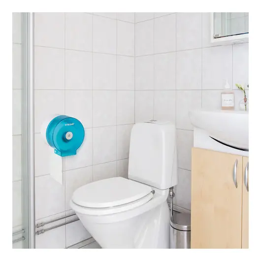 Диспенсер для туалетной бумаги в стандартных рулонах, КРУГЛЫЙ, тонированный голубой, ЛАЙМА, 605045, фото 10