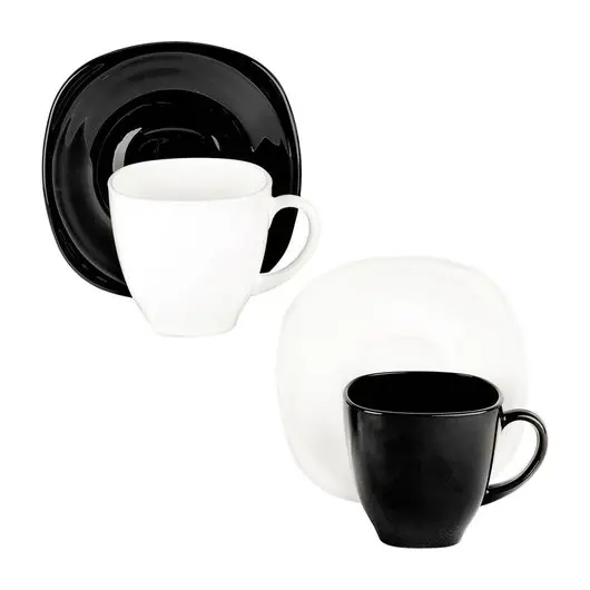 Набор чайный на 6 персон, 3 черные и 3 белые чашки 220 мл, 3 черных и 3 белых блюдца, &quot;Carine Mix&quot;, LUMINARC, D2371, фото 2