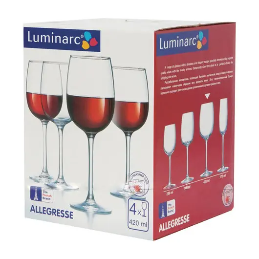 Набор бокалов для вина, 4 штуки, объем 420 мл, стекло, &quot;Allegress&quot;, LUMINARC, J8166, фото 4