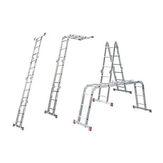 Лестница-трансформер алюминиевая 4х4 ступеней, высота 4,5 м (4 секции по 1,27 м), нагрузка 150 кг, вес 12,9 кг, 511444, фото 4