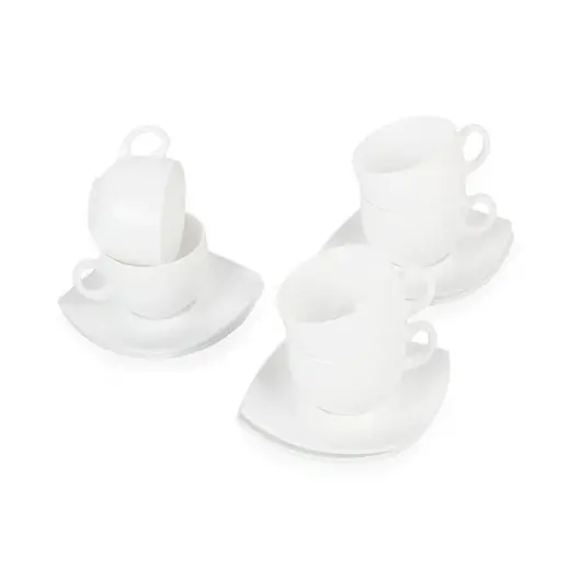 Набор чайный на 6 персон, 6 чашек 220 мл и 6 блюдец, белое стекло, &quot;Quadrato white&quot;, LUMINARC, E8865, фото 4