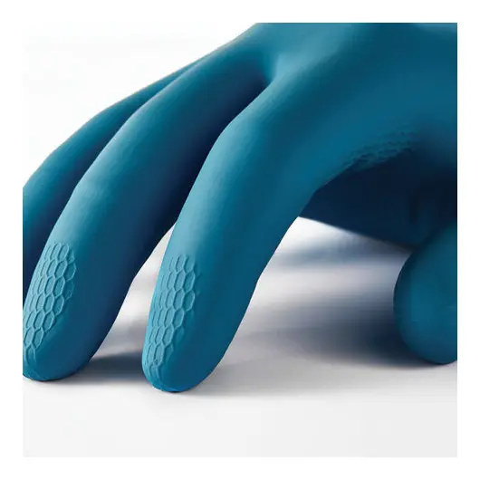 Перчатки латексно-неопреновые MANIPULA &quot;Союз&quot;, хлопчатобумажное напыление, размер 8-8,5 (M), синие/желтые, LN-F-05, фото 2