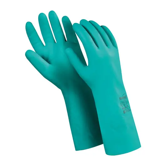 Перчатки нитриловые MANIPULA &quot;Дизель&quot;, хлопчатобумажное напыление, размер 8 (M), зеленые, N-F-06, фото 1