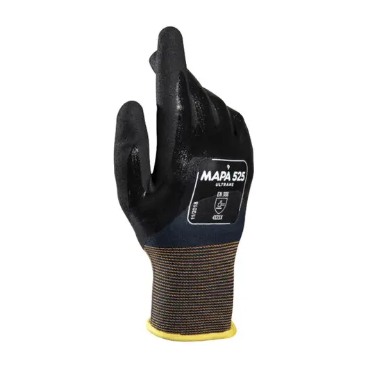 Перчатки текстильные MAPA Ultrane 525, нитриловое покрытие (облив), маслостойкие, размер 10 (XL), черные, фото 1