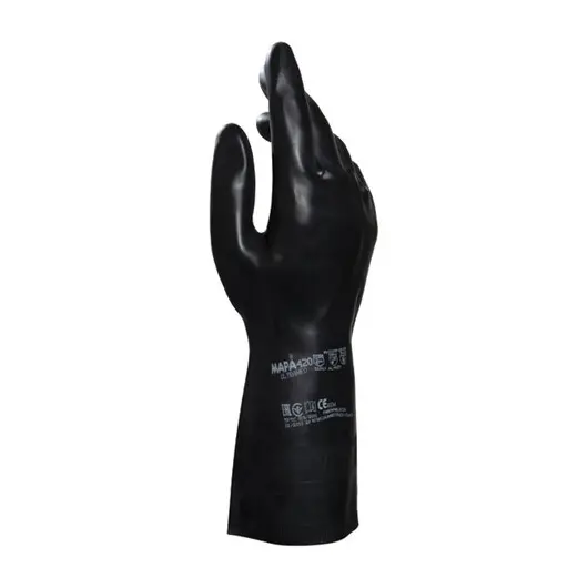 Перчатки латексно-неопреновые MAPA Technic/UltraNeo 420, хлопчатобумажное напыление, размер 10 (XL), черный, фото 1