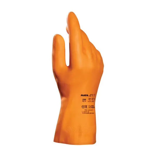 Перчатки латексные MAPA Industrial/Alto 299, хлопчатобумажное напыление, размер 9 (L), оранжевые, фото 1