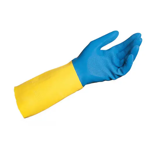 Перчатки латексно-неопреновые MAPA Duo Mix/Alto 405, хлопчатобумажное напыление, размер 9 (L), синие/желтые, фото 2