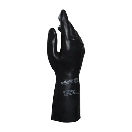 Перчатки латексно-неопреновые MAPA Technic/UltraNeo 420, хлопчатобумажное напыление, размер 8 (M), черные, фото 1