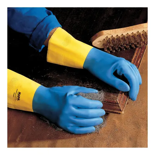 Перчатки латексно-неопреновые MAPA Duo Mix/Alto 405, хлопчатобумажное напыление, размер 7 (S), синие/желтые, фото 5