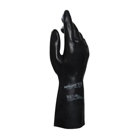 Перчатки латексно-неопреновые MAPA Technic/UltraNeo 420, хлопчатобумажное напыление, размер 7 (S), черные, фото 1