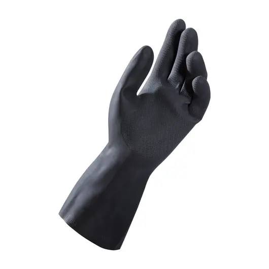 Перчатки латексные MAPA Alto Plus 260, хлопчатобумажное напыление, размер 7 (S), черные, фото 2