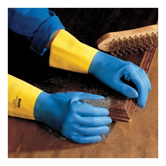 Перчатки латексно-неопреновые MAPA Duo Mix/Alto 405, хлопчатобумажное напыление, размер 8 (M), синие/желтые, фото 5