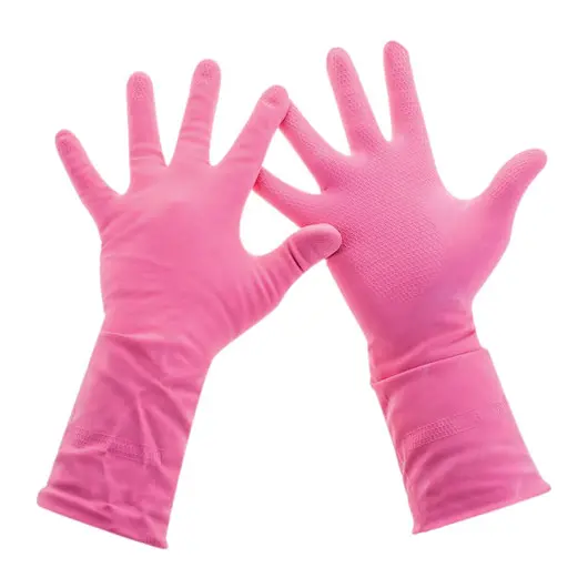 Перчатки хозяйственные латексные, хлопчатобумажное напыление, разм L (средний), розовые, PACLAN &quot;Practi Comfort&quot;, 407272, фото 1