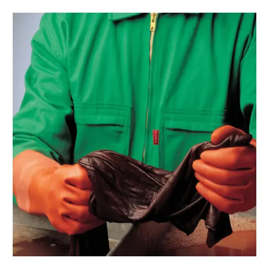 Перчатки латексные MAPA Industrial/Alto 299, хлопчатобумажное напыление, размер 9 (L), оранжевые, фото 3