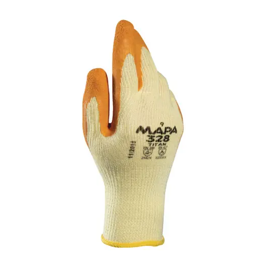 Перчатки текстильные MAPA Enduro/Titan 328, покрытие из натурального латекса (облив), размер 8 (M), оранжевые/желтые, фото 1