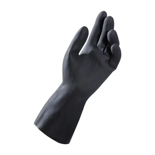 Перчатки латексные MAPA Alto Plus 260, хлопчатобумажное напыление, размер 10 (XL), черные, фото 2