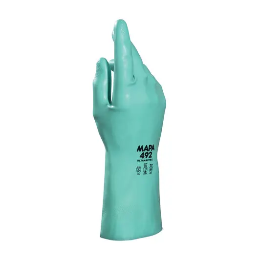 Перчатки нитриловые MAPA Ultranitril 492, хлопчатобумажное напыление, размер 7 (S), зеленые, фото 1