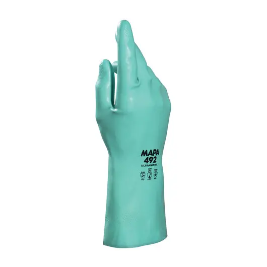 Перчатки нитриловые MAPA Ultranitril 492, хлопчатобумажное напыление, размер 8 (M), зеленые, фото 1