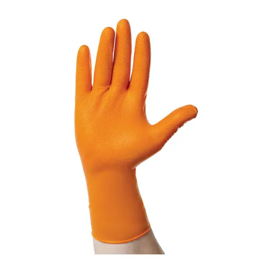 Перчатки нитриловые с удлиненной манжетой, КОМПЛЕКТ 25 пар, размер M(средние), оранж., E105-0x-Orange, фото 4