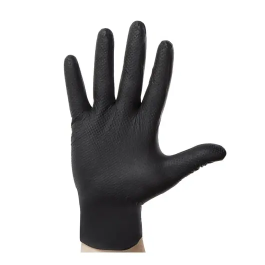 Перчатки нитриловые повышенной прочности, КОМПЛЕКТ 25 пар, размер M (средние), черные, E65-0X-Black, фото 4