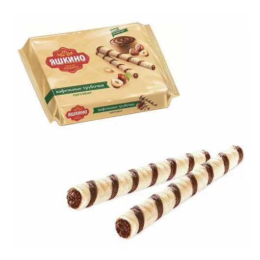 Вафли-трубочки ЯШКИНО &quot;Ореховые&quot;, с шоколадно-ореховой начинкой, 190 г, КВ328, фото 1