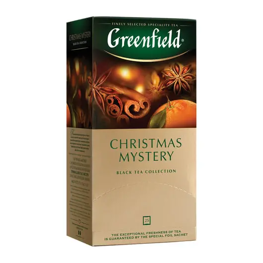 Чай GREENFIELD (Гринфилд) &quot;Christmas Mystery&quot; (&quot;Таинство Рождества&quot;), черный с корицей, 25 пакетиков, по 1,5 г, 0434-10, фото 1