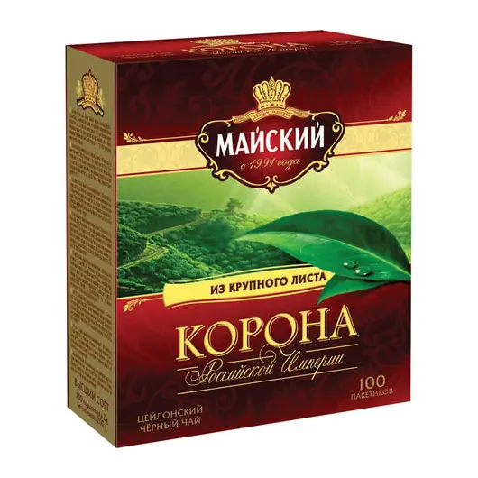 Чай МАЙСКИЙ &quot;Корона Российской Империи&quot;, черный, 100 пакетиков по 2 г, 113159, фото 1