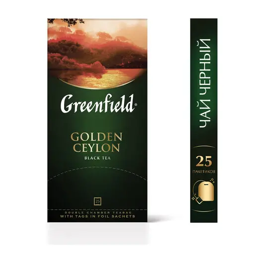 Чай GREENFIELD (Гринфилд) &quot;Golden Ceylon&quot;, черный, 25 пакетиков в конвертах по 2 г, фото 2