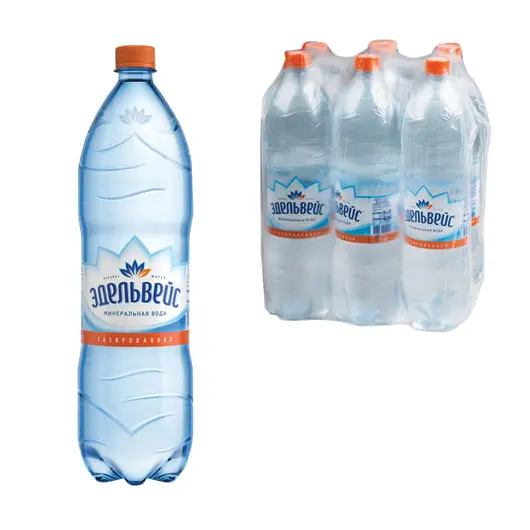 Вода ГАЗИРОВАННАЯ минеральная ЭДЕЛЬВЕЙС, 1,5 л, пластиковая бутылка, фото 1