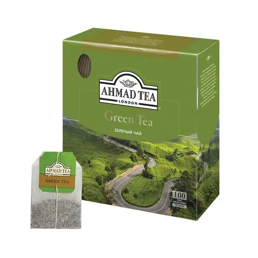Чай AHMAD (Ахмад) &quot;Green Tea&quot;, зеленый, 100 пакетиков по 2 г, 478-012, фото 1