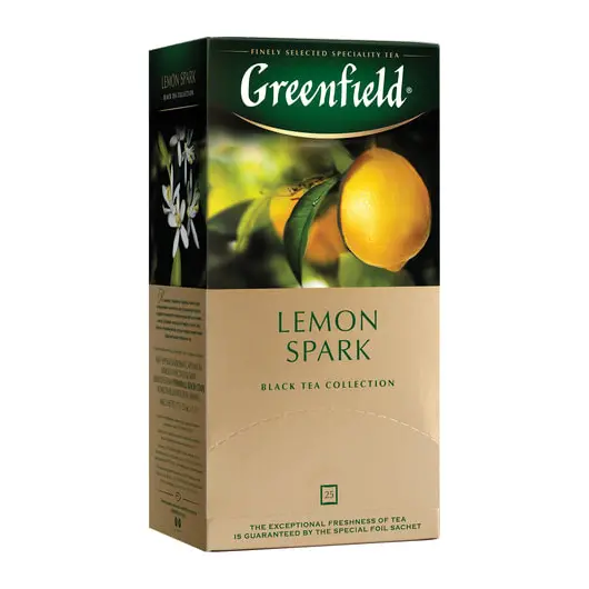 Чай GREENFIELD (Гринфилд) &quot;Lemon Spark&quot;, черный, со вкусом лимона, 25 пакетиков в конвертах по 2 г, 0711, фото 1
