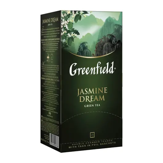 Чай GREENFIELD (Гринфилд) &quot;Jasmine Dream&quot; (Жасминовый сон), зеленый с жасмином, 25 пакетиков в конвертах по 2 г, фото 1