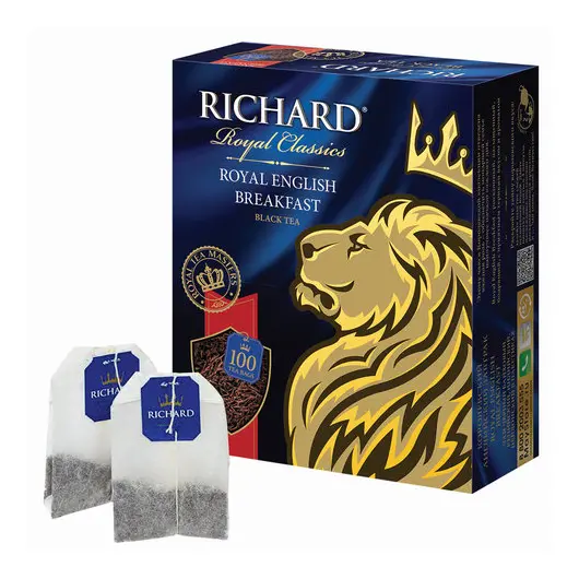 Чай RICHARD (Ричард) &quot;Royal English Breakfast&quot;, черный, 100 пакетиков по 2 г, 610002, фото 1