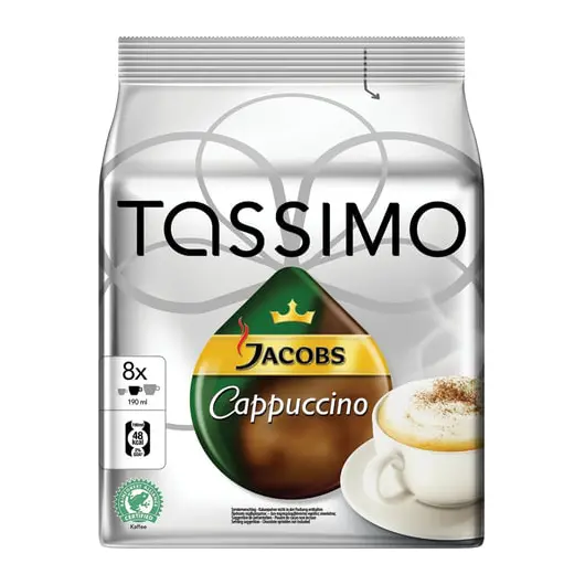Капсулы для кофемашин TASSIMO JACOBS &quot;Cappuccino&quot;, натуральный кофе 8 шт. х 8 г, молочные капсулы 8 шт. х 40 г, Capuchino, фото 2