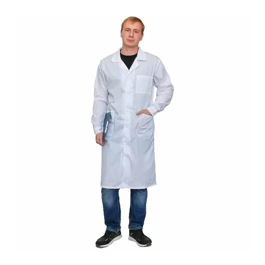 Халат медицинский мужской белый, тиси, размер 52-54, рост 170-176, плотн. 120 г/м2, М, фото 1