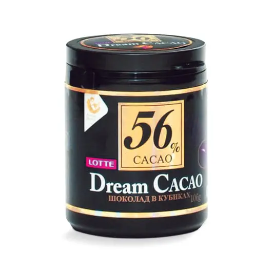 Шоколад LOTTE &quot;Dream Cacao&quot;, горький (какао 56%), в кубиках, в пластиковой банке, 106 г, фото 2